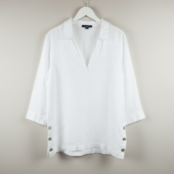 Tahari Tops - TAHARI NWT Luxe 100% Linen Side-Button Tunic – Size XL